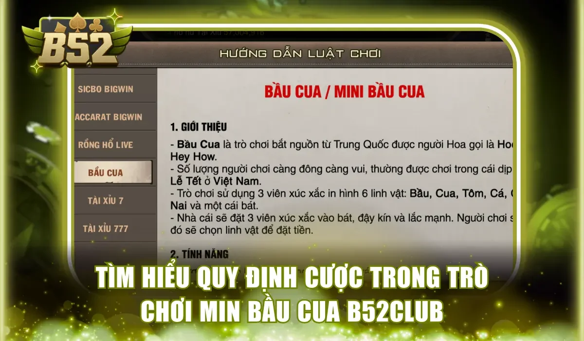 Tìm hiểu quy định cược trong trò chơi Min bầu cua B52Club